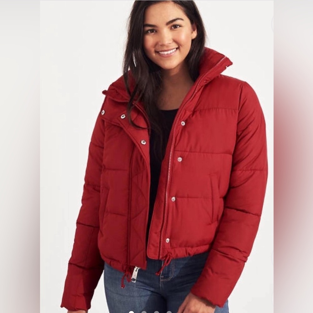 Hollister red puffer coat